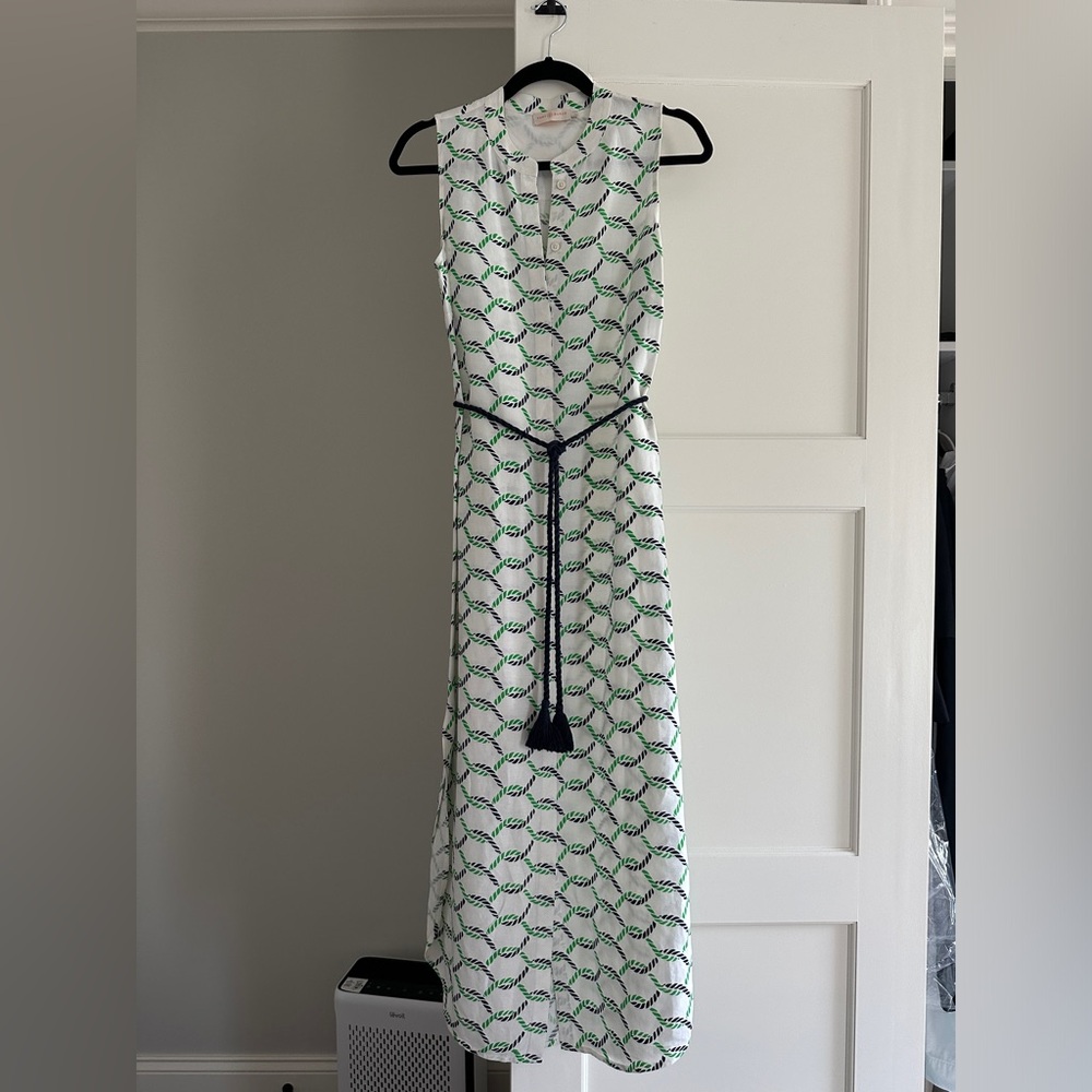 Tory Burch Green and White Sheath Maxi Dress